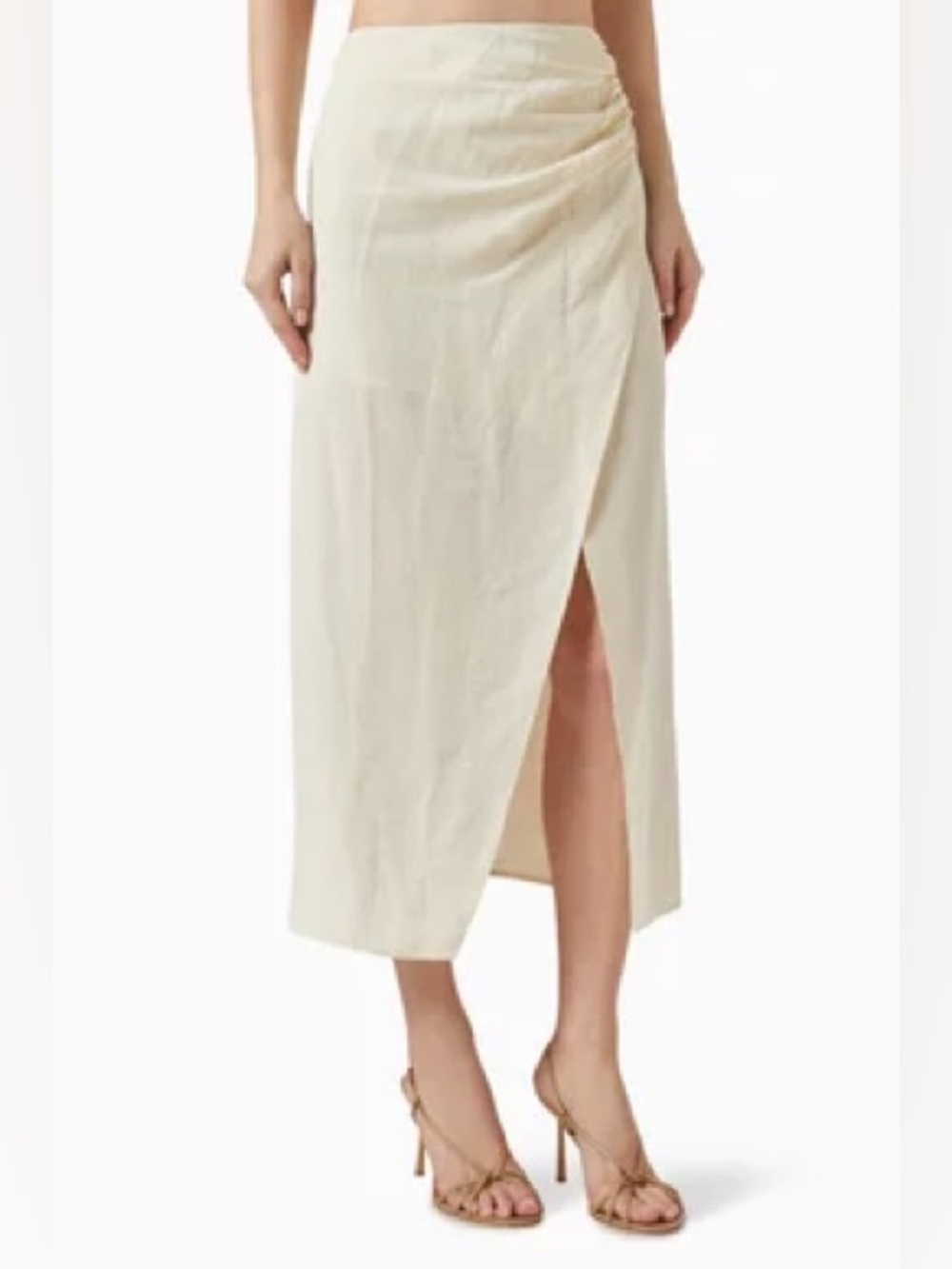 Matthew Bruch Wrap Draped Midi Skirt In Linen In Neutral Size XS/2